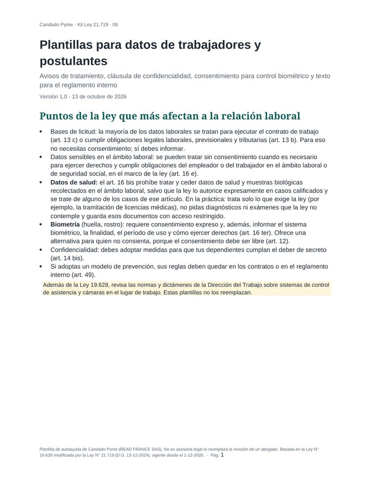 Primera página de las plantillas para trabajadores
