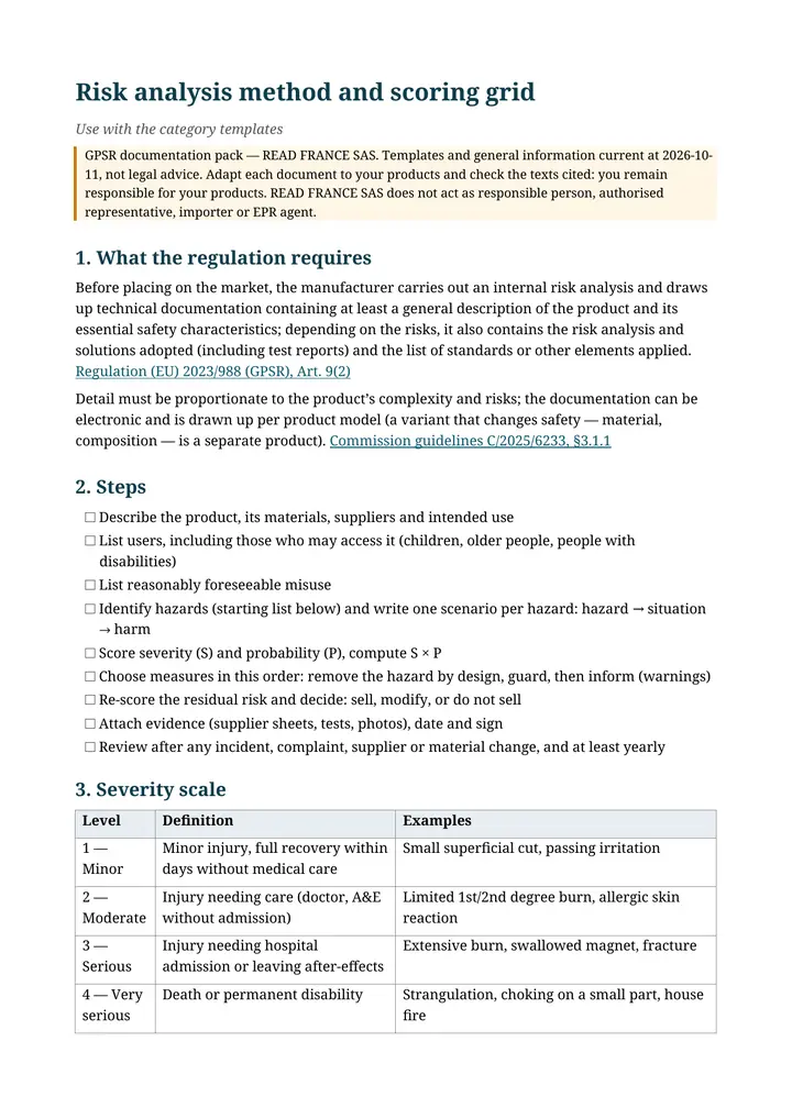 Risk-analysis method, first page of the document