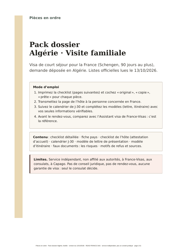 Page 1 du Pack : couverture Algérie, visite familiale, mode d’emploi